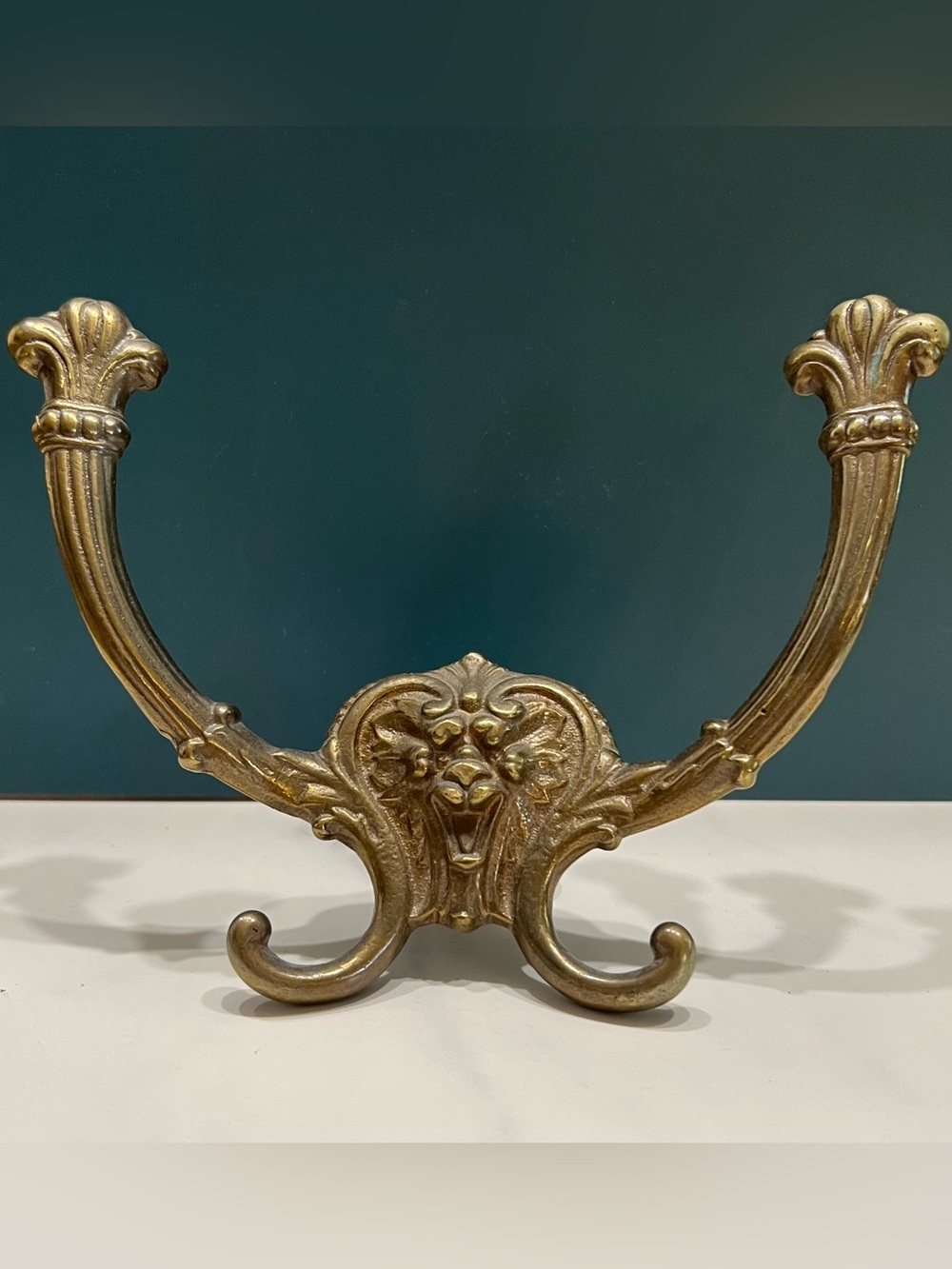 Pair Of Brass Victorian Architectural Coat Hat Wall Hook Gargoyle Lion Face